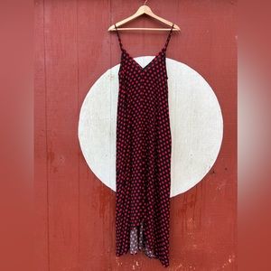 Black and red polka dot spaghetti strap asymmetrical dress